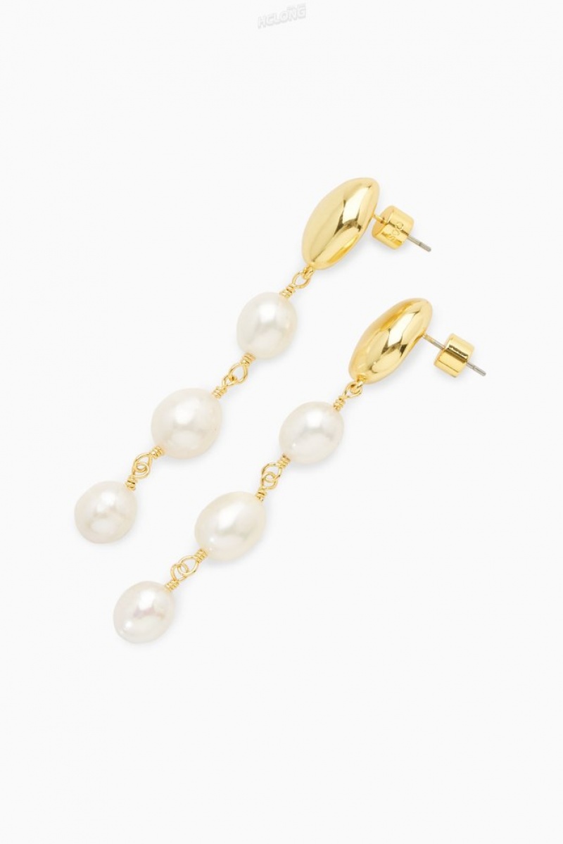 Gold COS Freshwater Pearl Dangly Earrings | SK61-L8WT