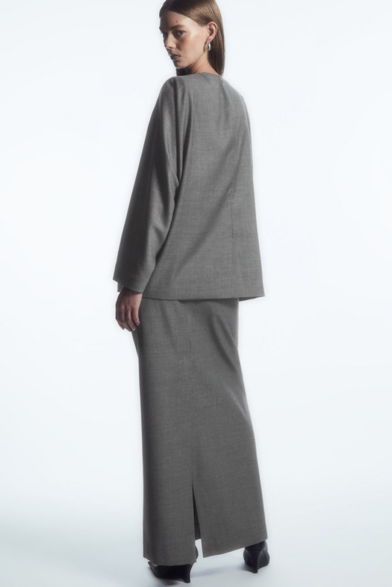 Gray COS Deconstructed Power-Shoulder Wool Top | DA59-D9XF