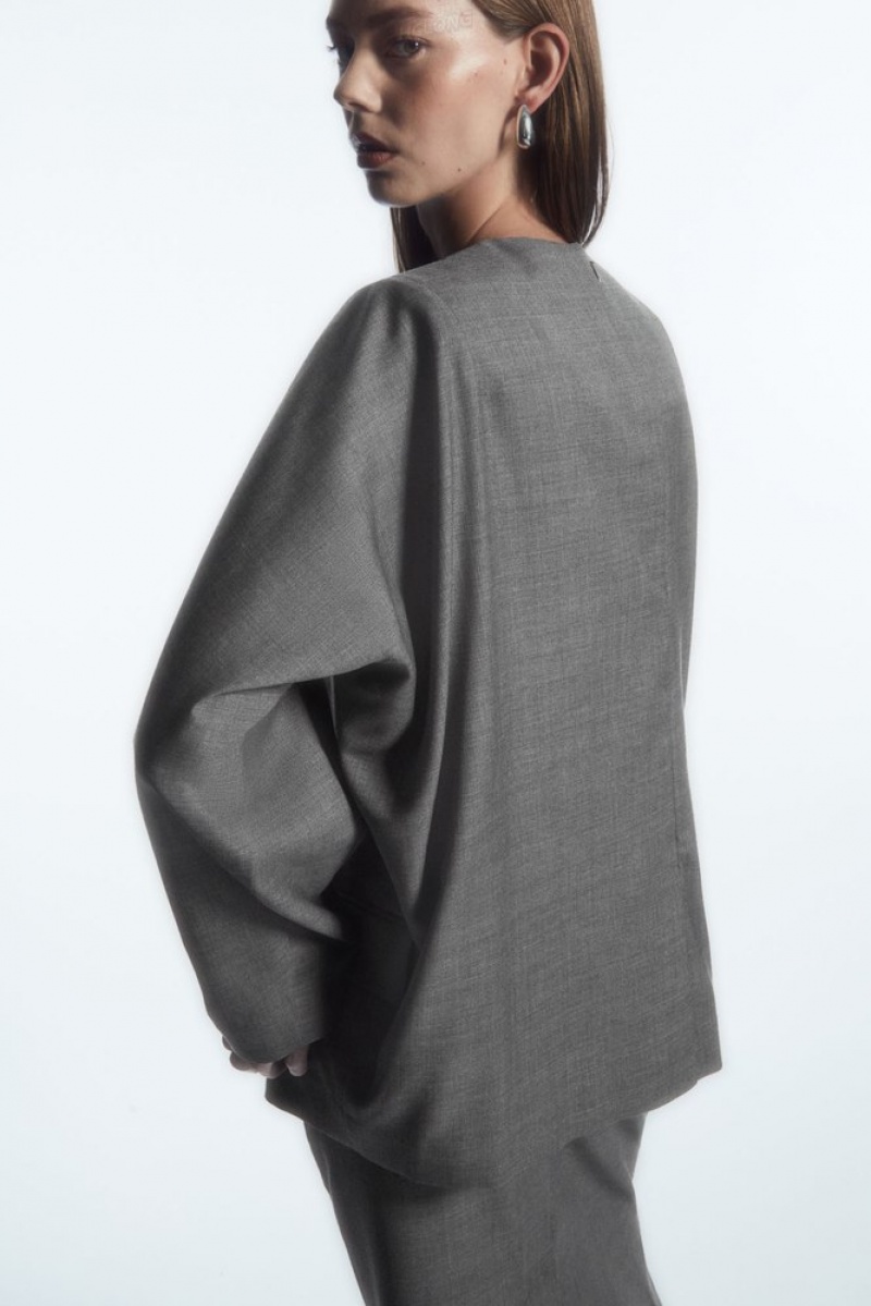 Gray COS Deconstructed Power-Shoulder Wool Top | DA59-D9XF