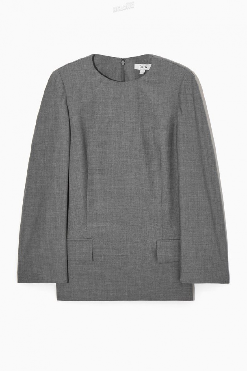 Gray COS Deconstructed Power-Shoulder Wool Top | DA59-D9XF