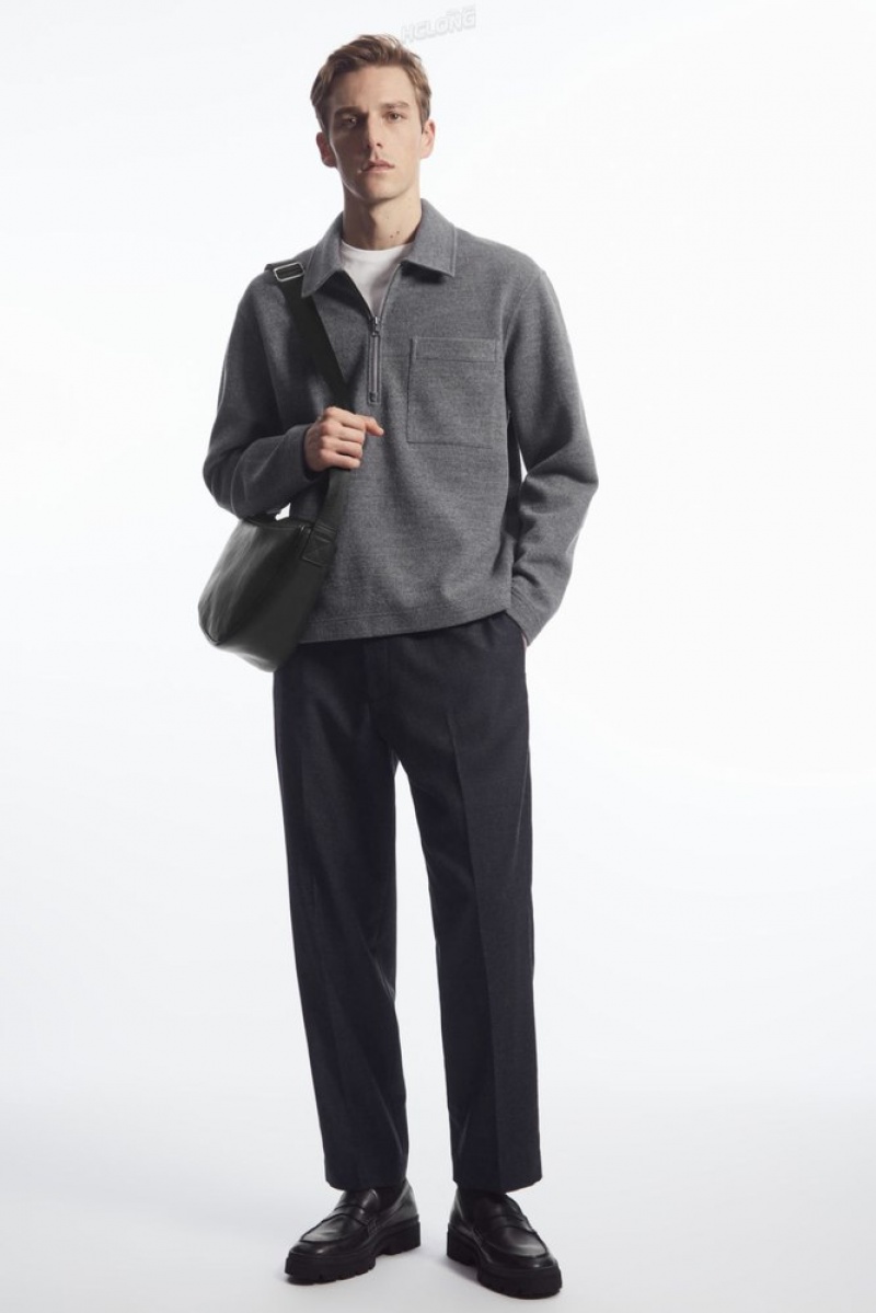 Gray COS Half-Zip Wool-Blend Sweater | BM44-D4IW