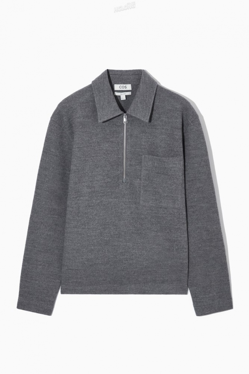 Gray COS Half-Zip Wool-Blend Sweater | BM44-D4IW