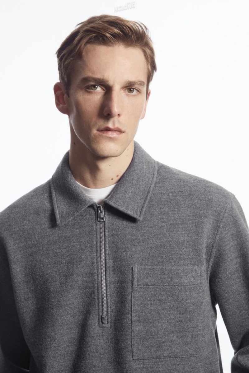 Gray COS Half-Zip Wool-Blend Sweater | BM44-D4IW