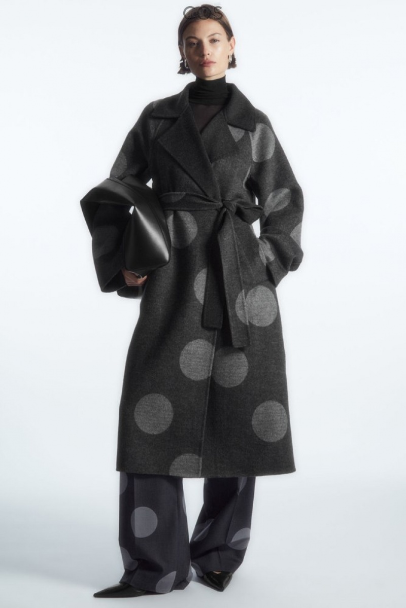 Gray / Polka-Dot COS Oversized Polka-Dot Wool Coat | VI97-V6DQ