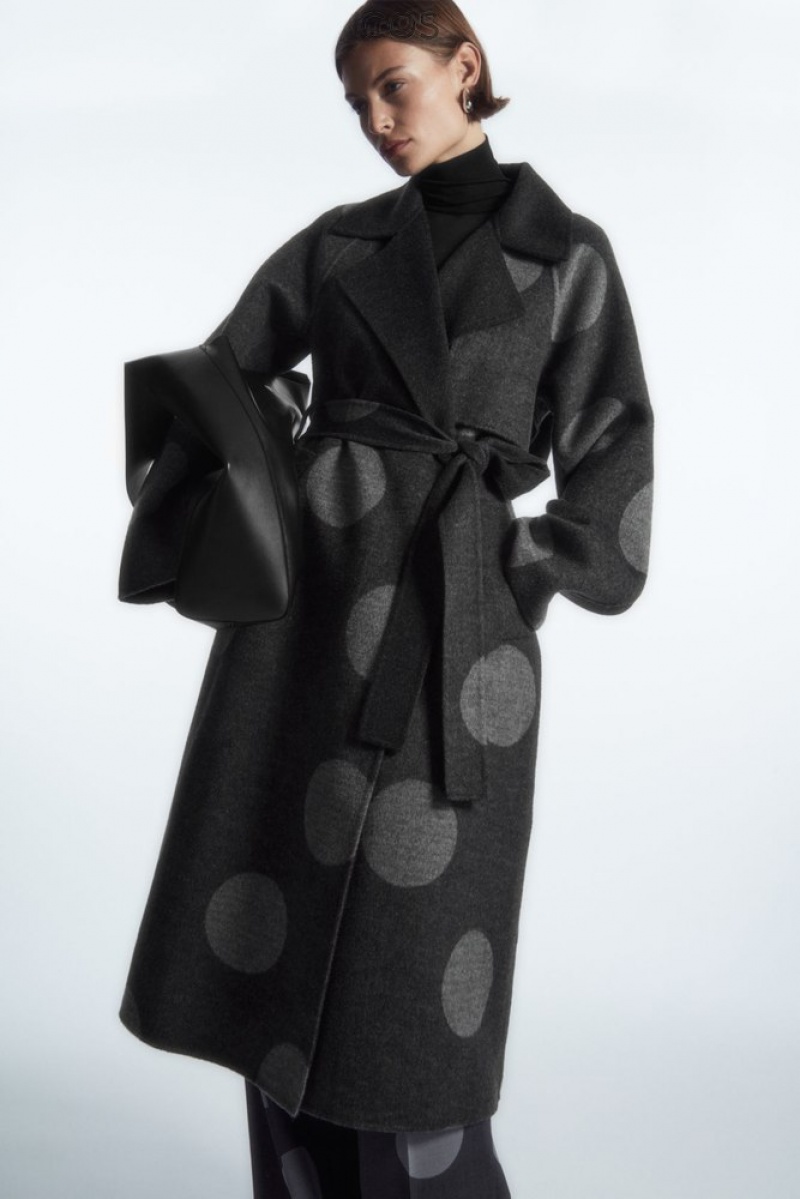 Gray / Polka-Dot COS Oversized Polka-Dot Wool Coat | VI97-V6DQ