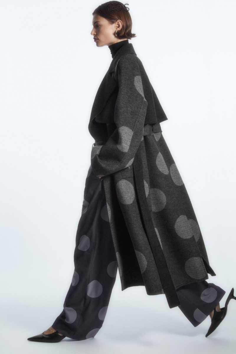 Gray / Polka-Dot COS Oversized Polka-Dot Wool Coat | VI97-V6DQ