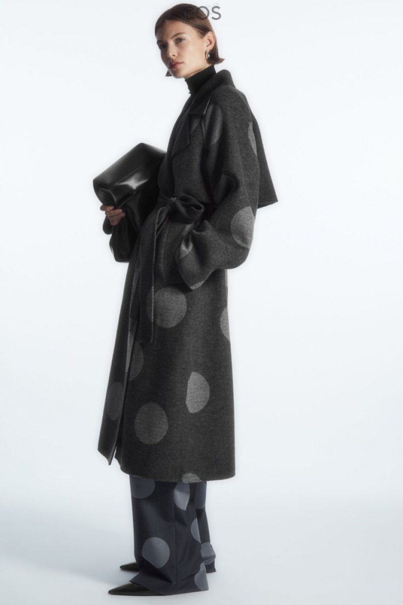 Gray / Polka-Dot COS Oversized Polka-Dot Wool Coat | VI97-V6DQ