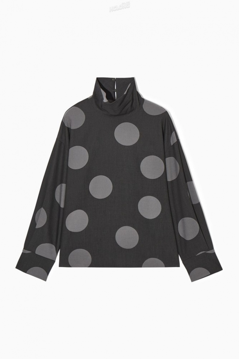 Gray / Polka-Dot COS Polka-Dot Deconstructed High-Neck Blouse | JW29-H7TP