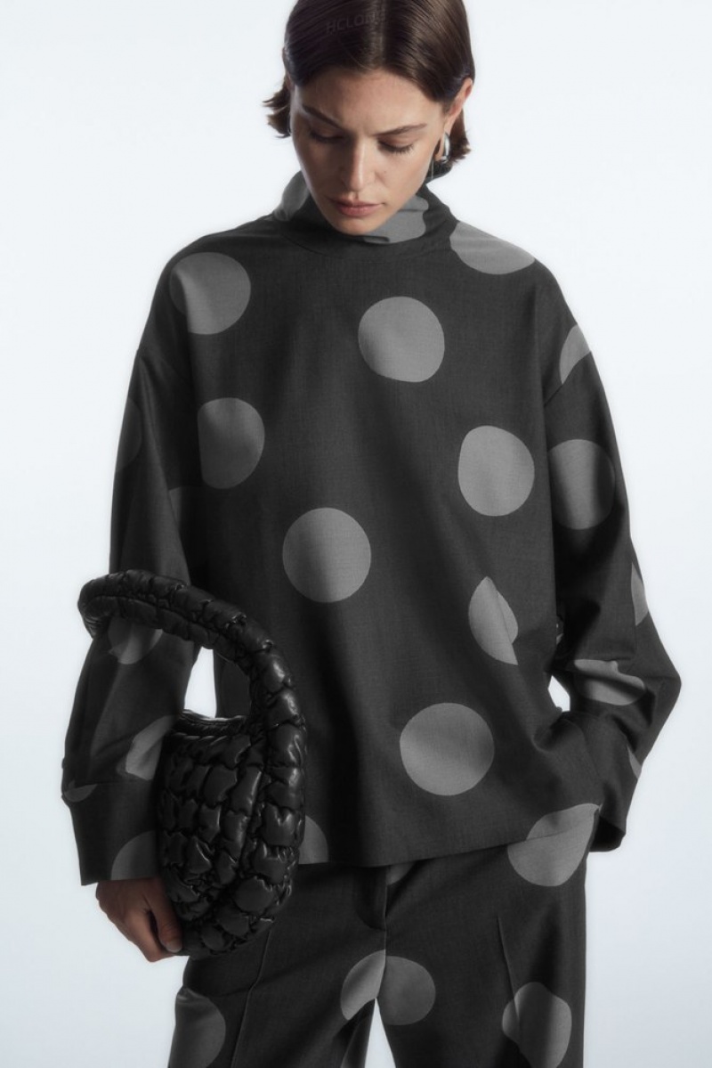 Gray / Polka-Dot COS Polka-Dot Deconstructed High-Neck Blouse | JW29-H7TP