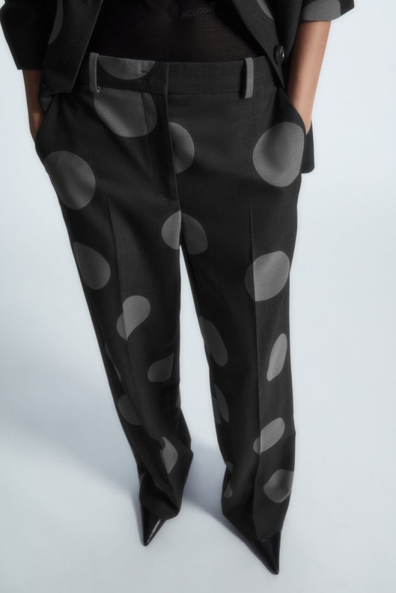 Gray / Polka Dot COS Polka-Dot Wool-Blend Straight-Leg Pants | BX15-G2GS