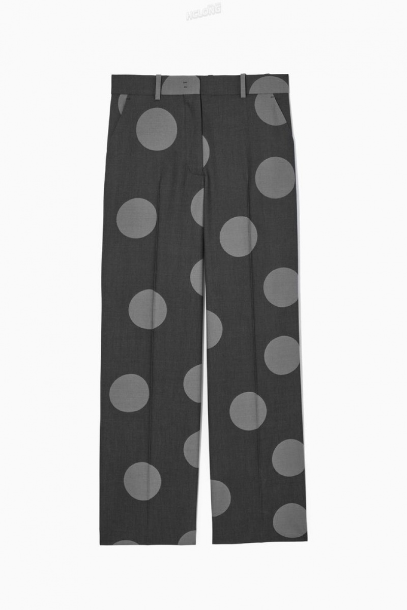 Gray / Polka Dot COS Polka-Dot Wool-Blend Straight-Leg Pants | BX15-G2GS