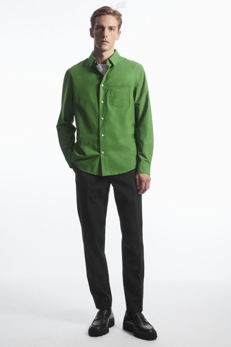 Green COS Topstitched Poplin Shirt | DK08-O6GW