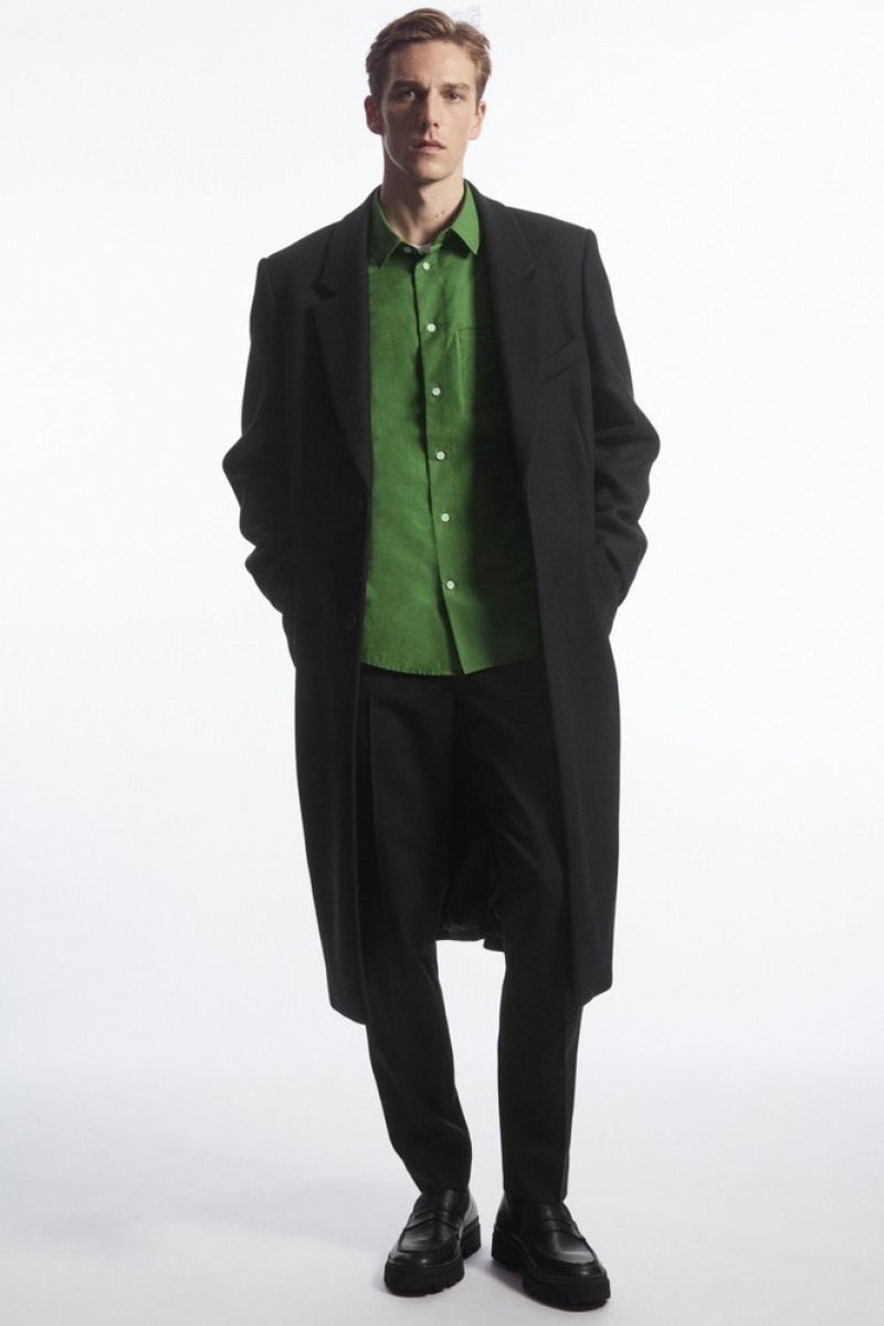 Green COS Topstitched Poplin Shirt | DK08-O6GW