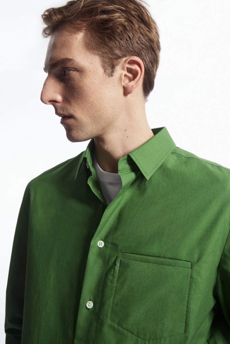 Green COS Topstitched Poplin Shirt | DK08-O6GW