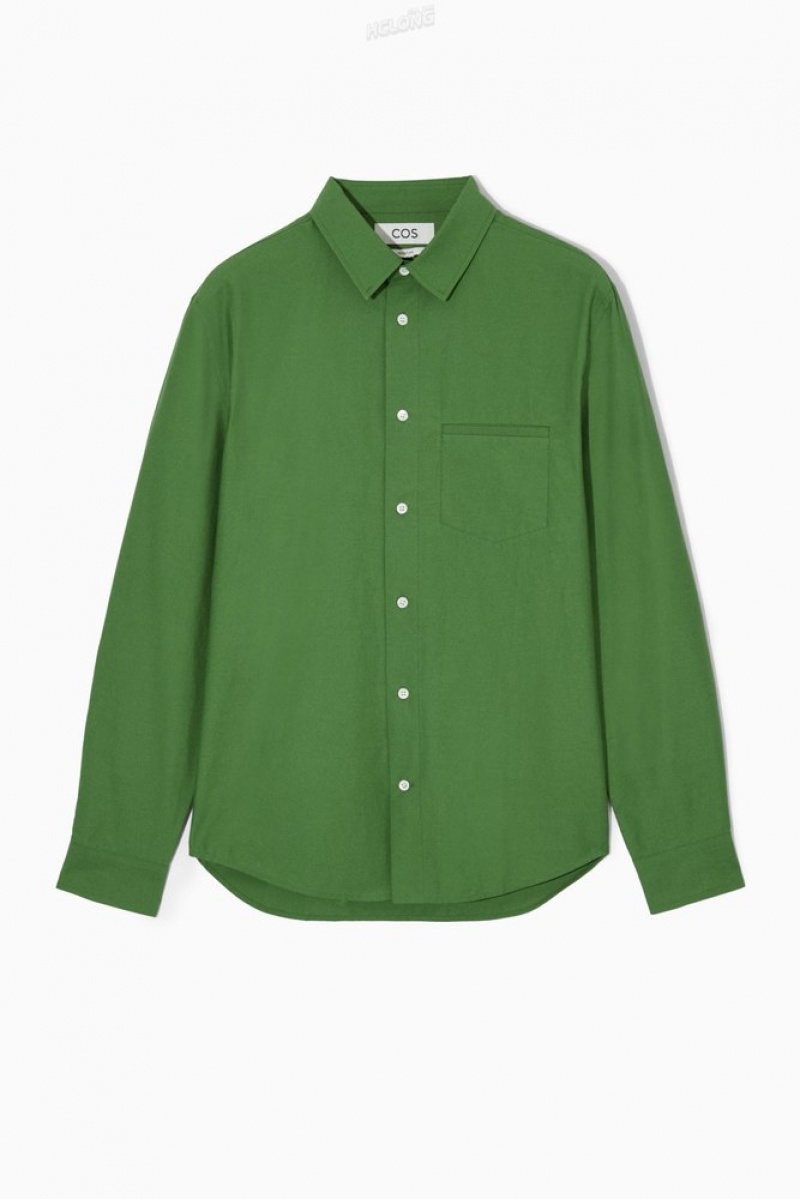 Green COS Topstitched Poplin Shirt | DK08-O6GW