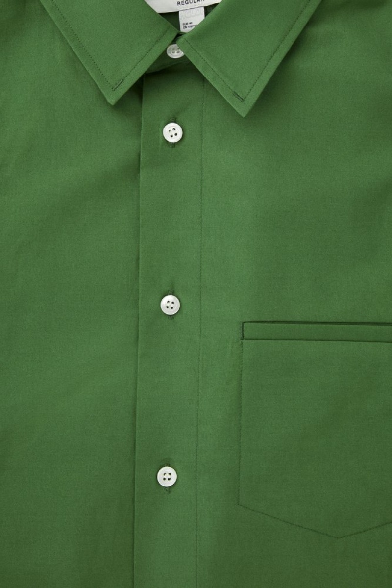 Green COS Topstitched Poplin Shirt | DK08-O6GW