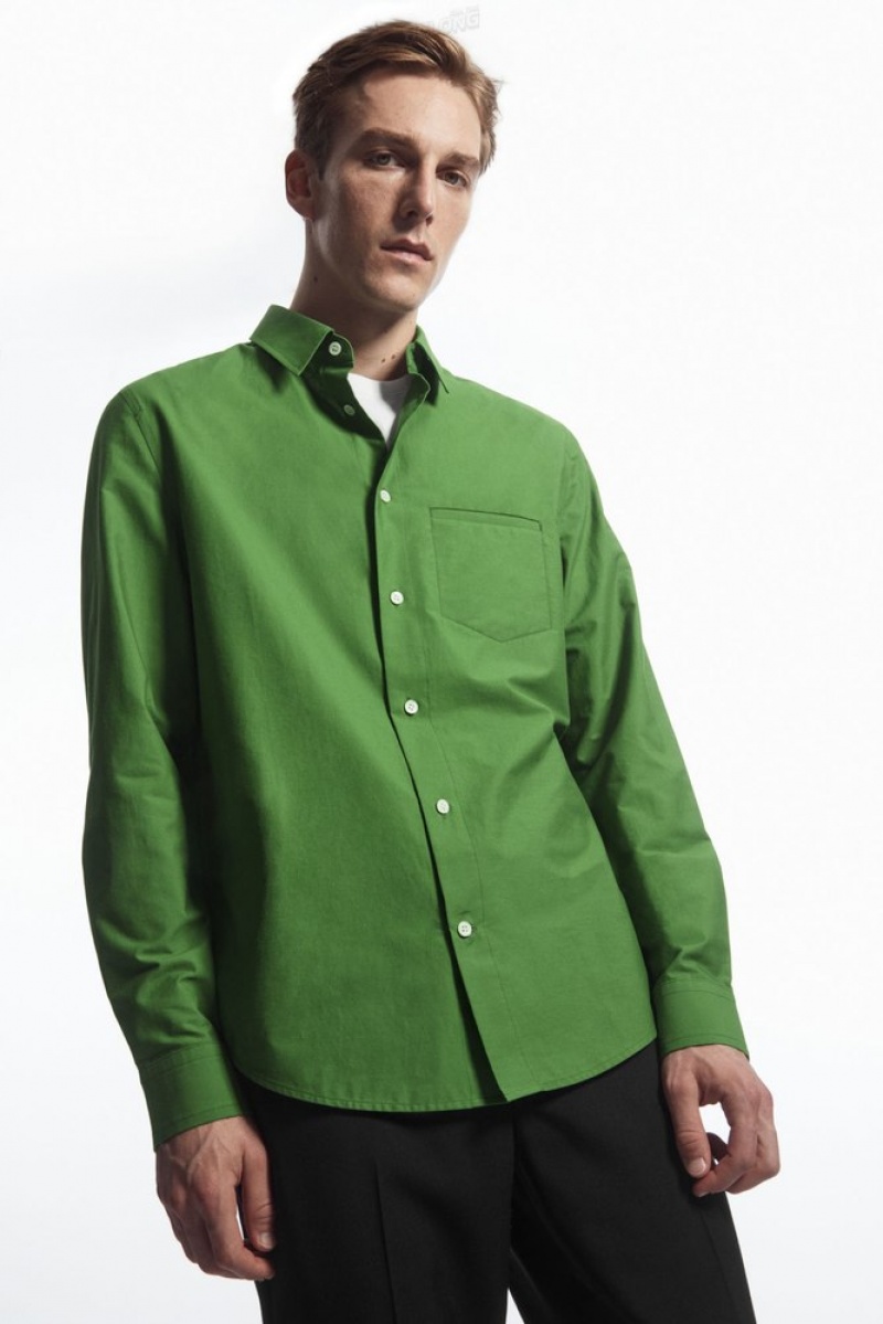 Green COS Topstitched Poplin Shirt | DK08-O6GW