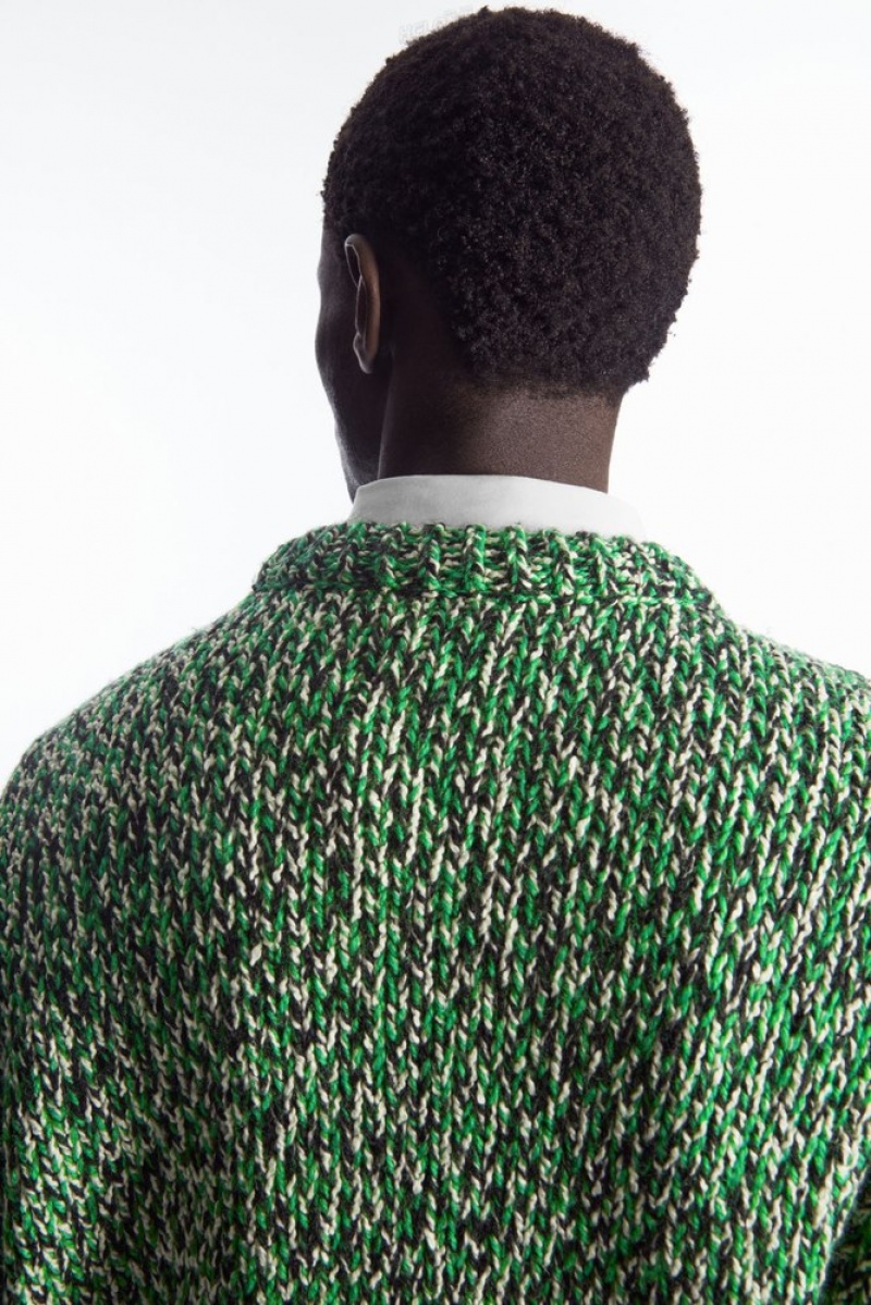 Green / Black / White COS Tri-Tone Wool Crew-Neck Sweater | SS23-U1GV