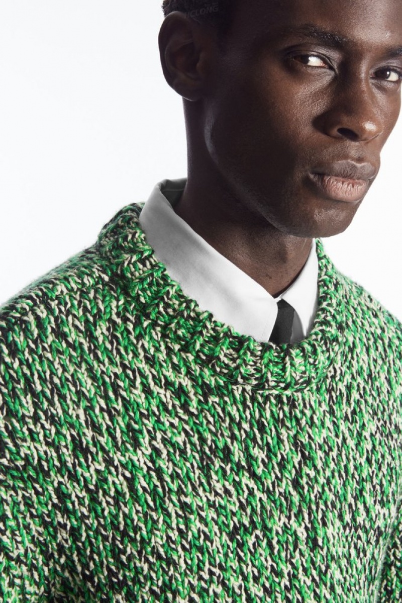 Green / Black / White COS Tri-Tone Wool Crew-Neck Sweater | SS23-U1GV