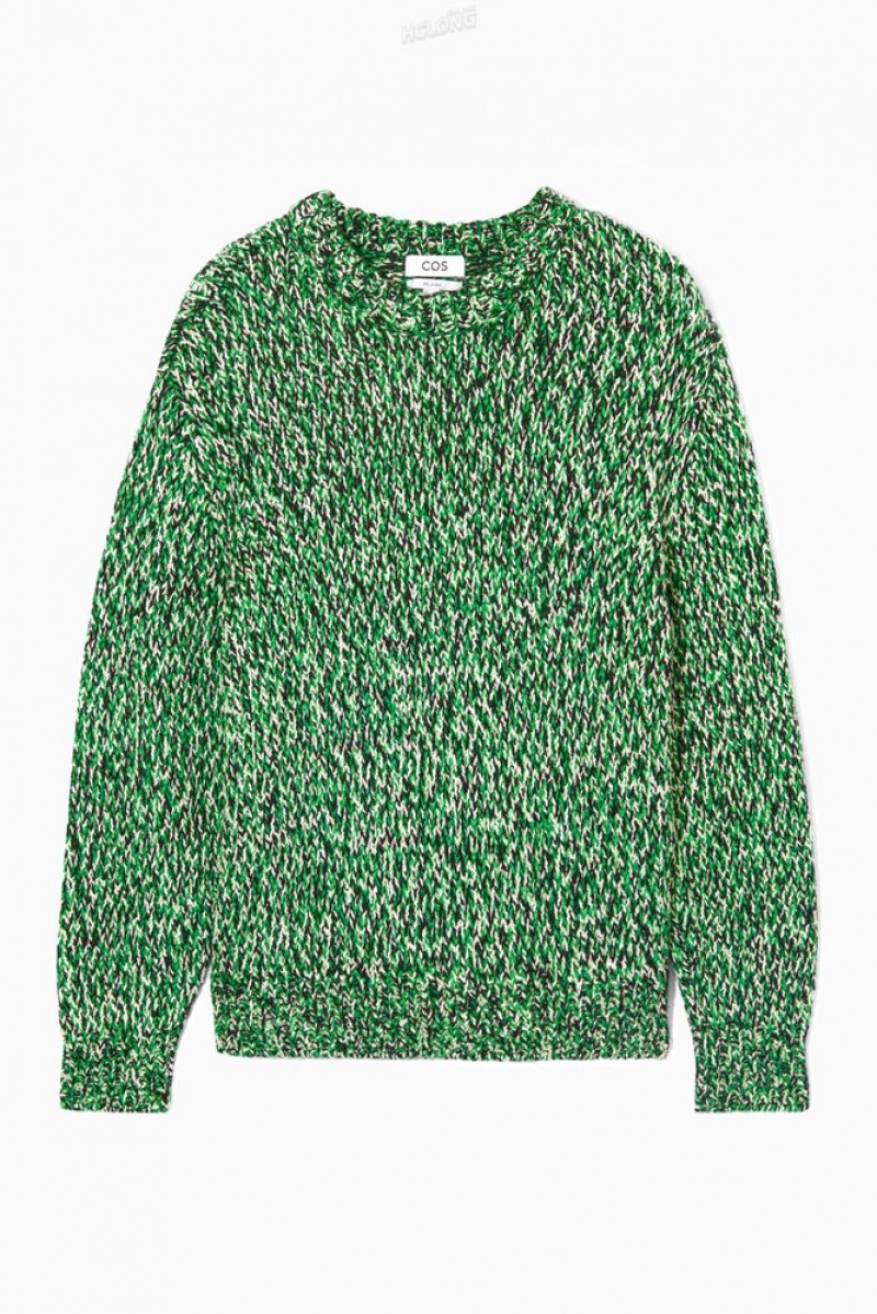 Green / Black / White COS Tri-Tone Wool Crew-Neck Sweater | SS23-U1GV