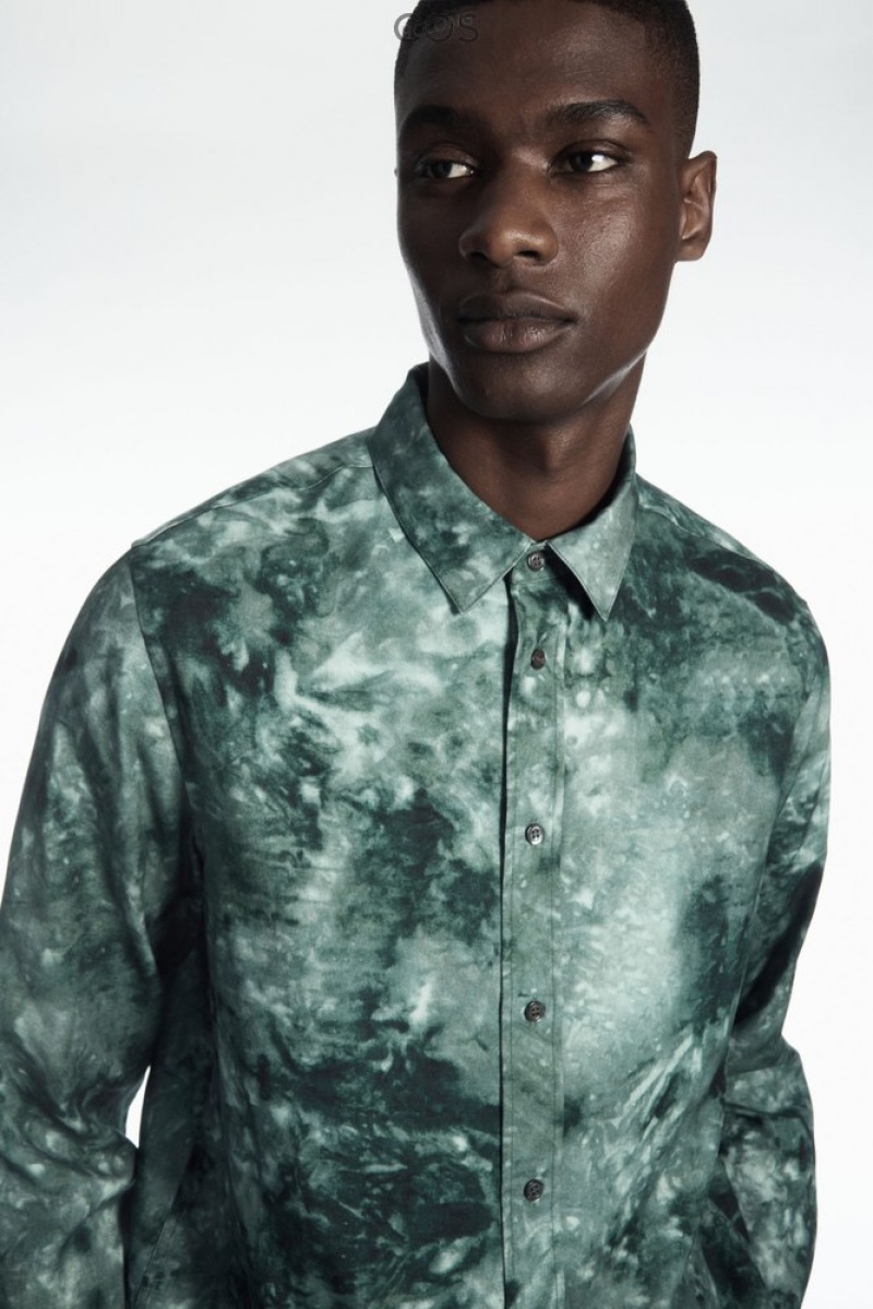 Green / Grey / Printed COS Tie-Dye Print Fluid Shirt | RC03-C0XL