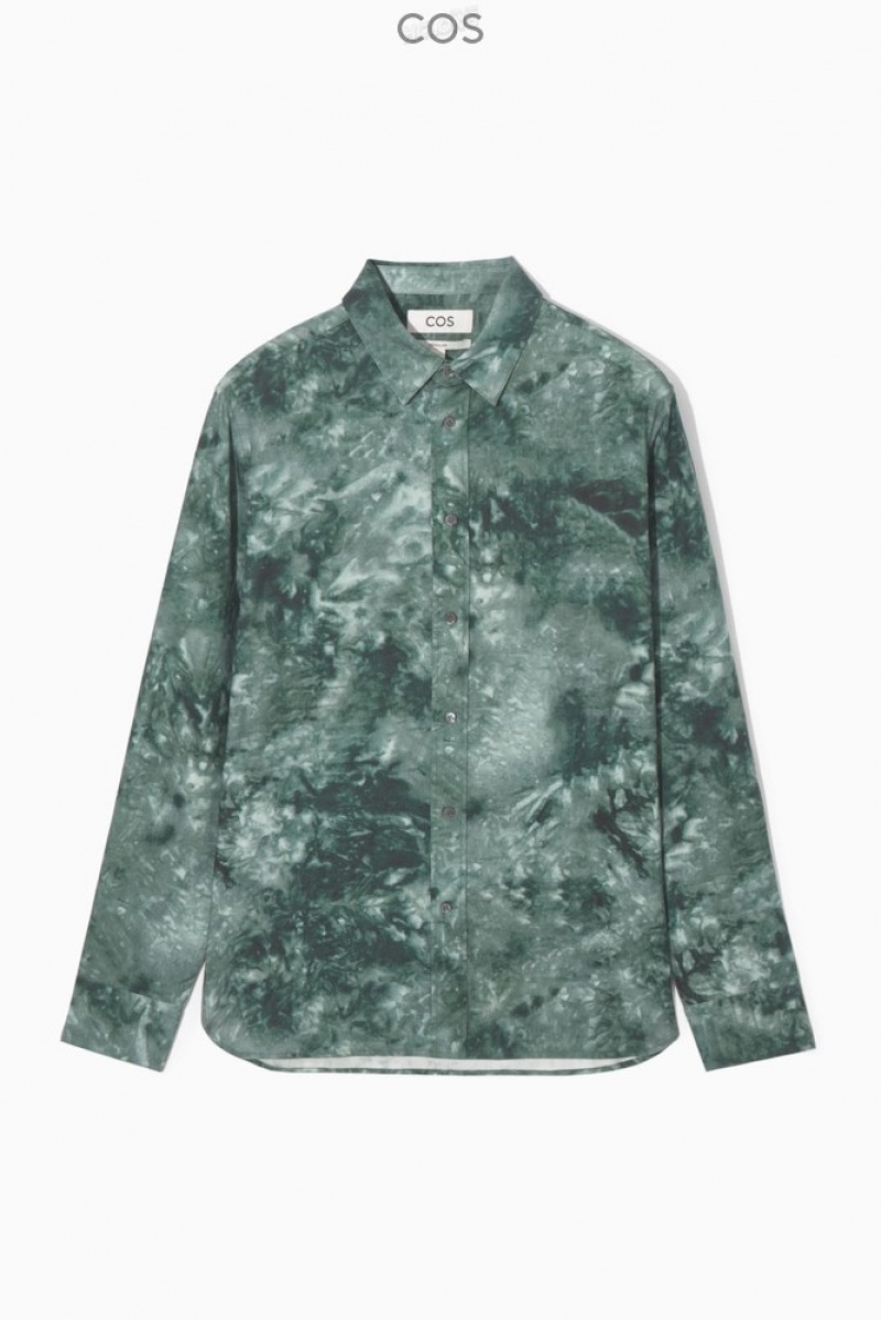 Green / Grey / Printed COS Tie-Dye Print Fluid Shirt | RC03-C0XL