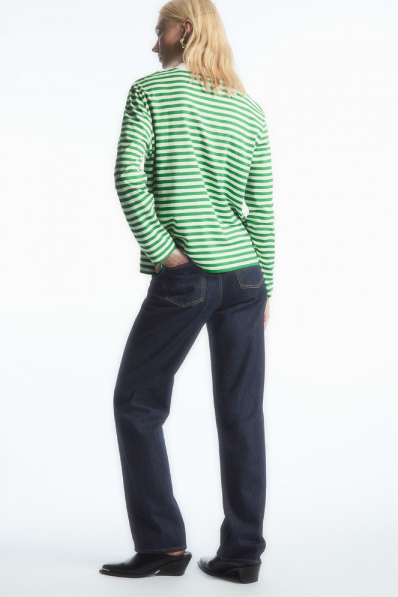 Green / Striped COS Long-Sleeved Mock-Neck T-Shirt | IN18-N8VZ