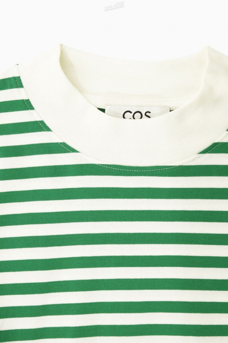 Green / Striped COS Long-Sleeved Mock-Neck T-Shirt | IN18-N8VZ