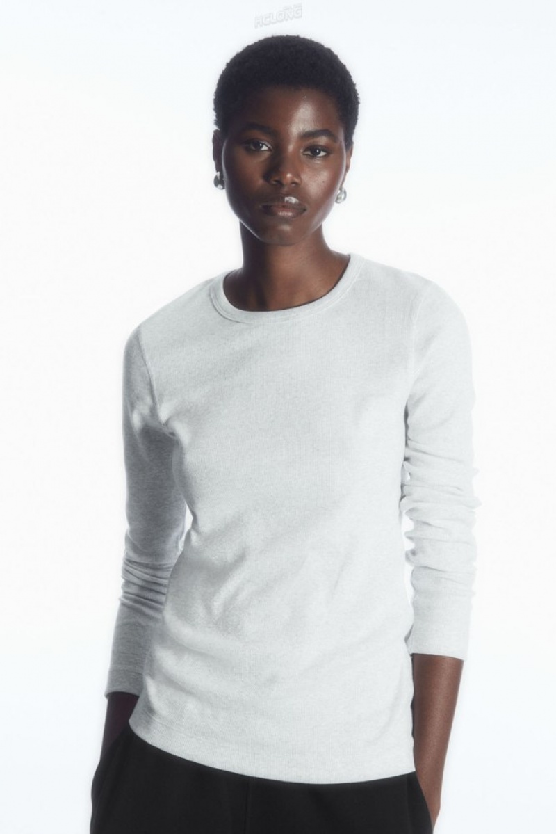 Grey COS Ribbed Jersey Long-Sleeved Top | VV67-P3TI