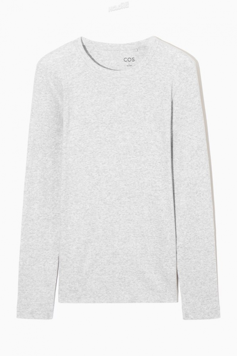 Grey COS Ribbed Jersey Long-Sleeved Top | VV67-P3TI