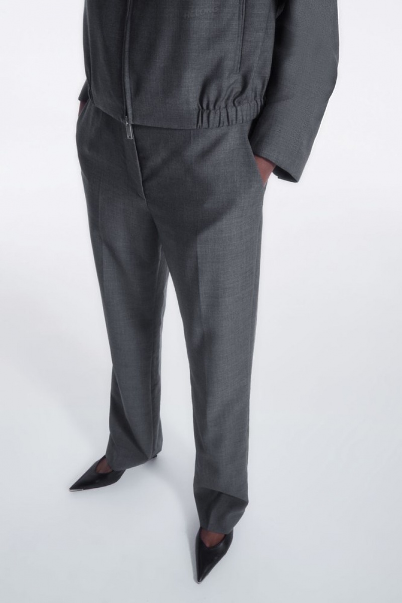 Grey COS Slim Tailored Wool Trousers | AN95-B6OT