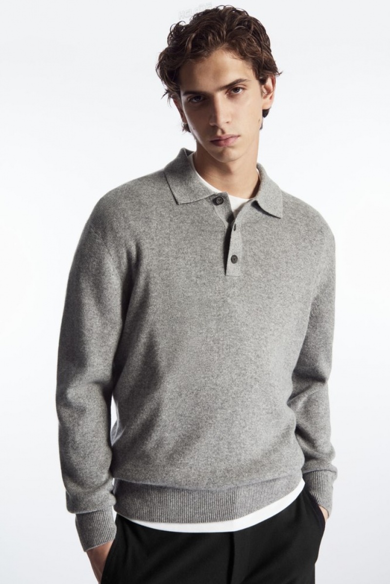 Grey MéLange COS Pure Cashmere Polo Shirt | OT61-G0OZ