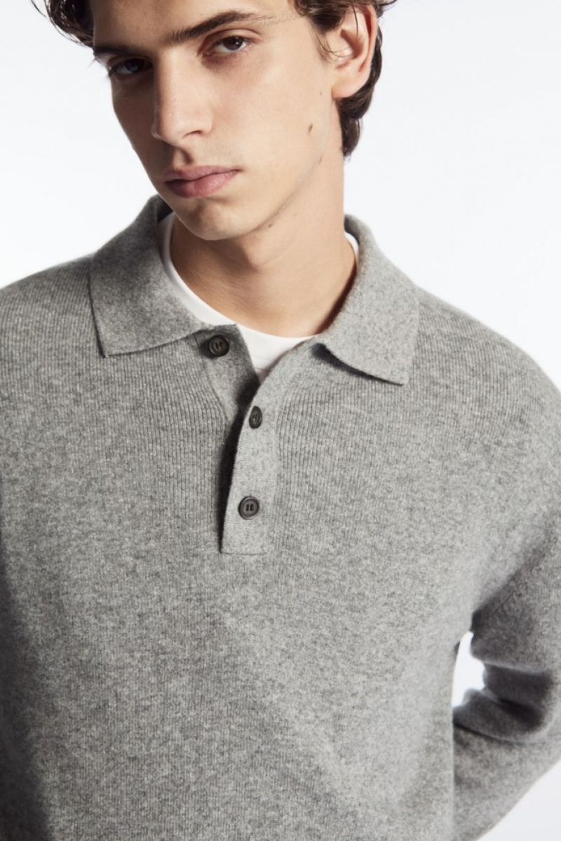 Grey MéLange COS Pure Cashmere Polo Shirt | OT61-G0OZ