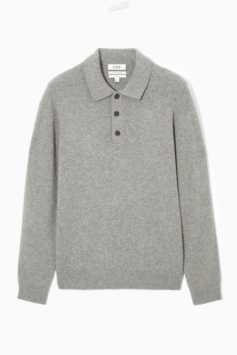 Grey MéLange COS Pure Cashmere Polo Shirt | OT61-G0OZ