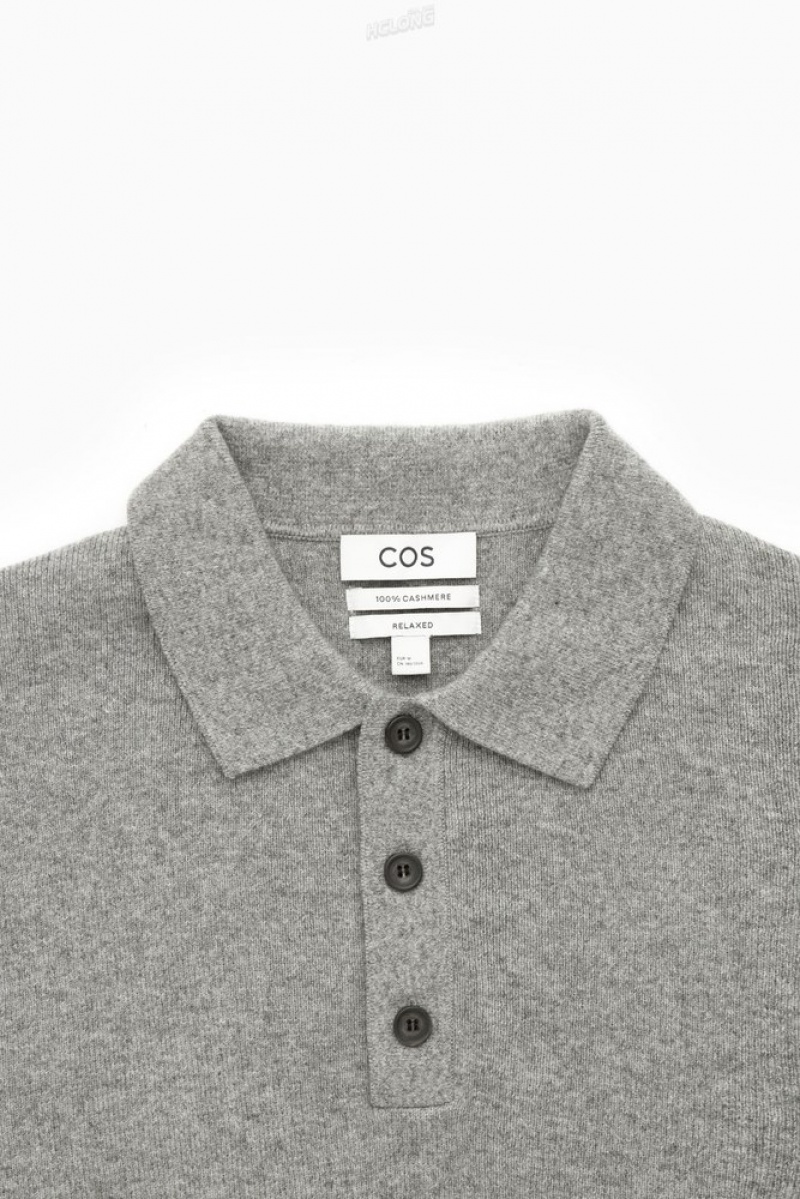 Grey MéLange COS Pure Cashmere Polo Shirt | OT61-G0OZ