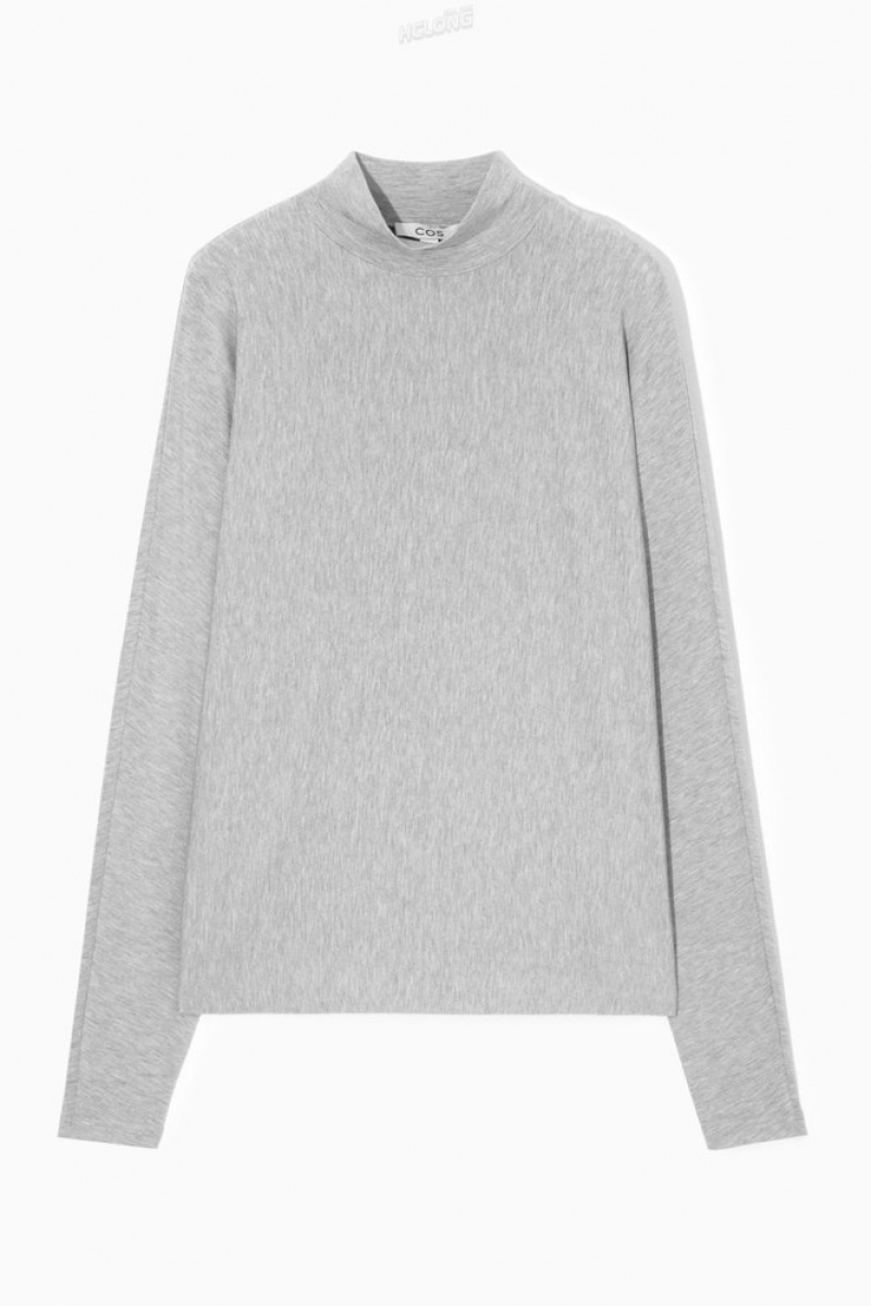 Grey MéLange COS Relaxed Long-Sleeved Roll-Neck Top | KE45-C7AF