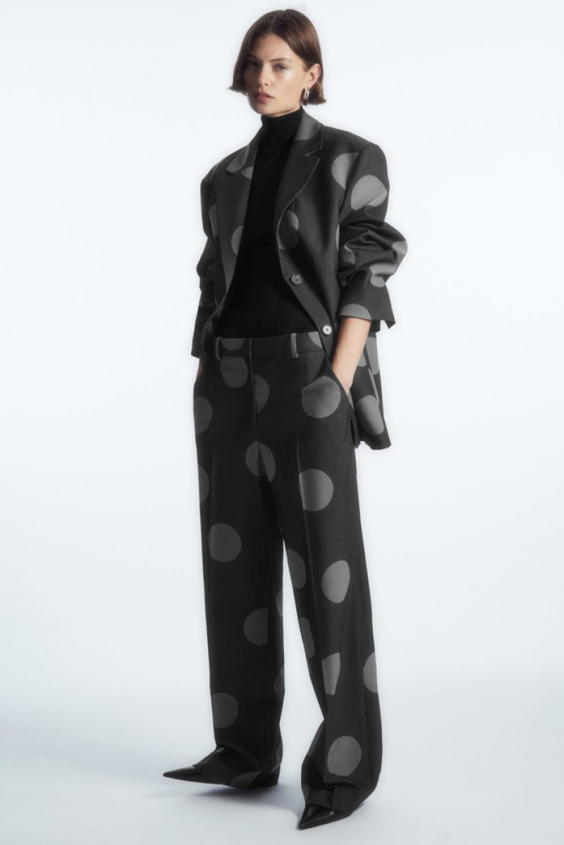 Grey / Polka Dot COS Polka-Dot Wool-Blend Straight-Leg Trousers | FI21-N1VT