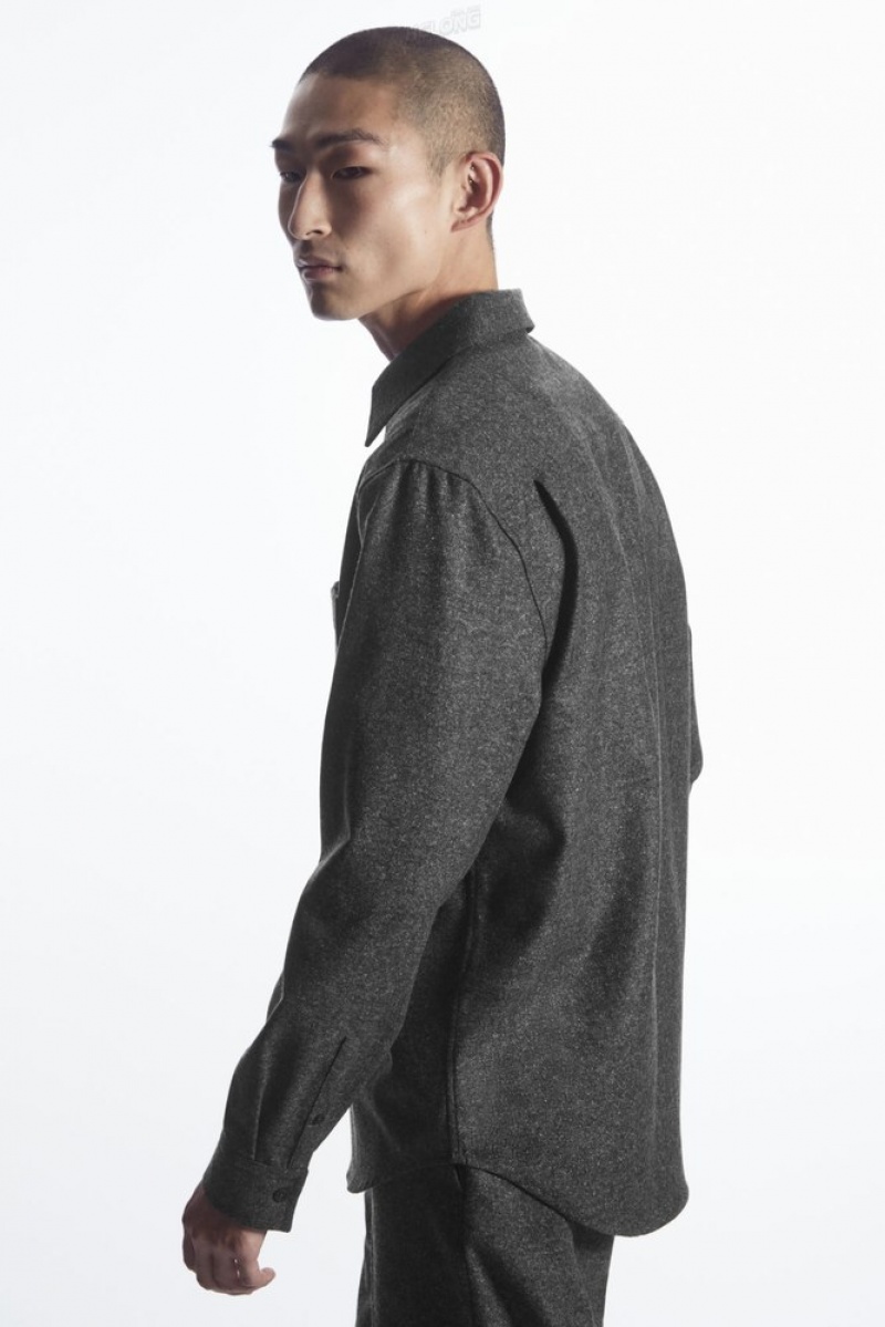 Grey / White COS Textured Wool-Jacquard Shirt | CD56-Y9GH