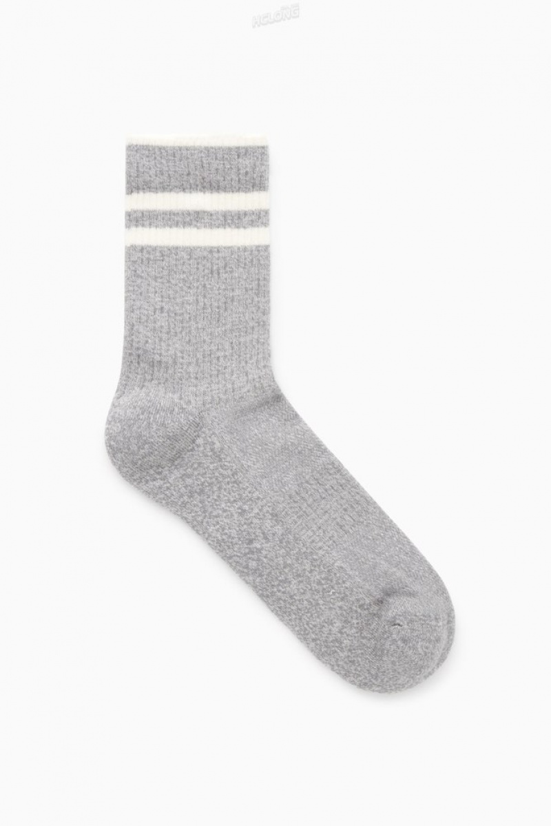 Grey / White / Striped COS Striped Sports Socks | FD60-Y5GD