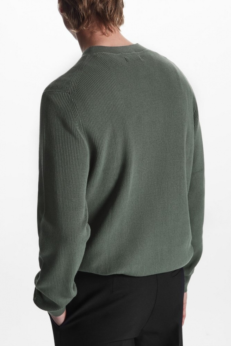 Khaki Green COS Ribbed-Knit Sweater | CB30-G3HB