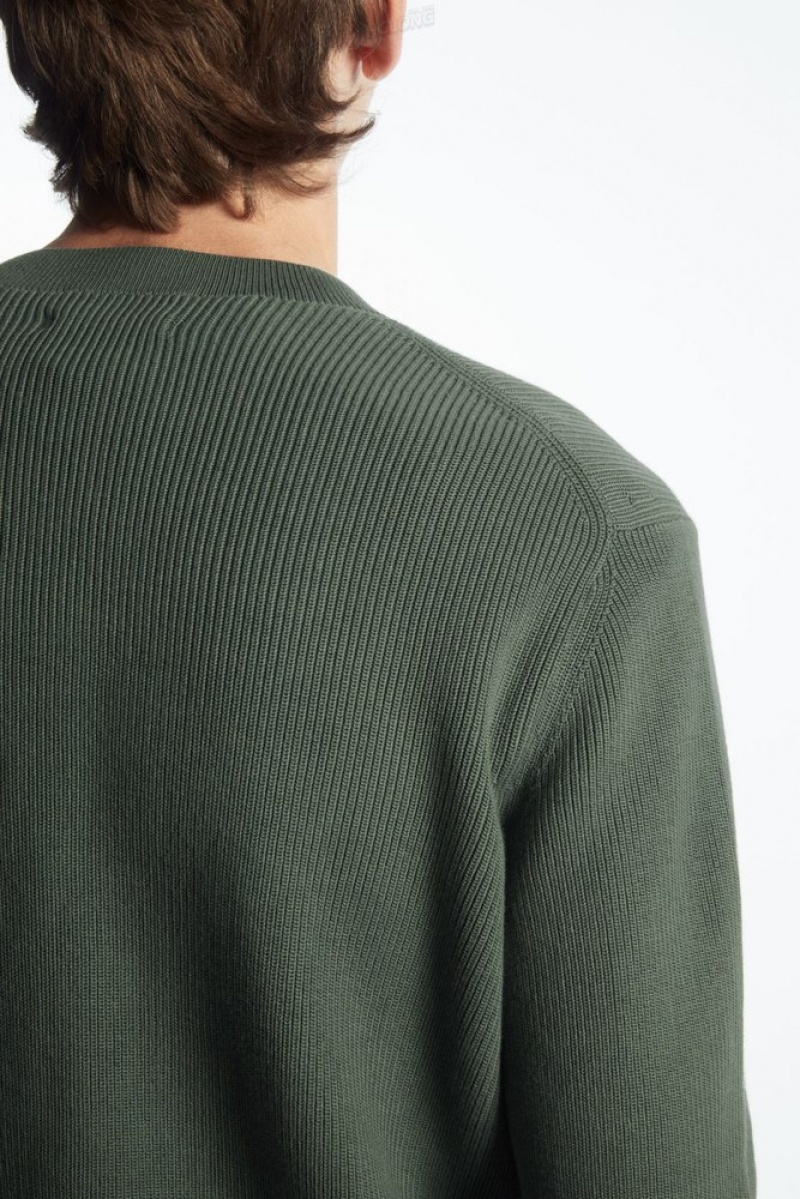 Khaki Green COS Ribbed-Knit Sweater | CB30-G3HB