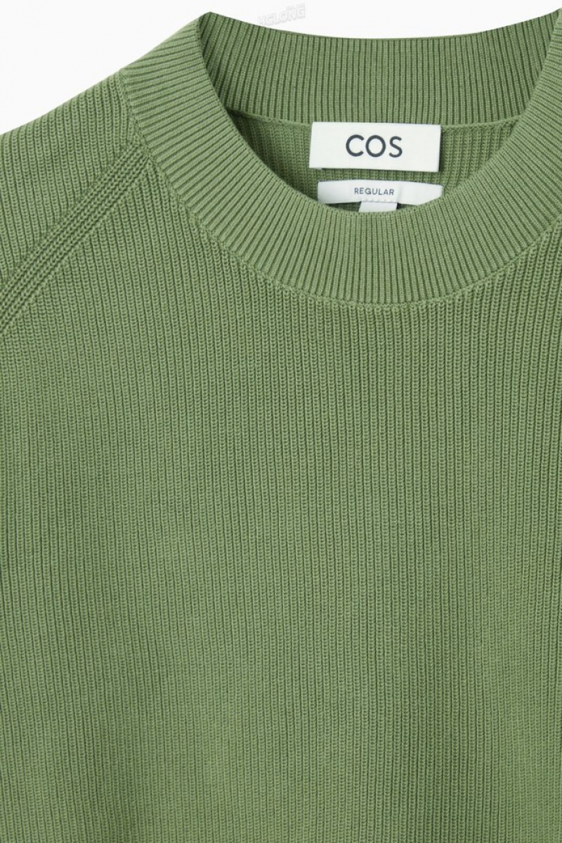 Khaki Green COS Ribbed-Knit Sweater | MB34-U9DJ