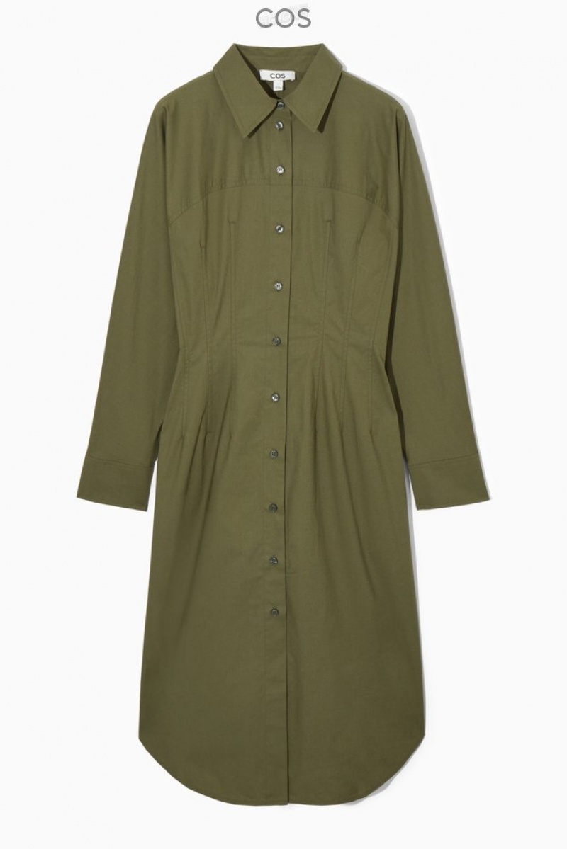 Khaki Green COS Waisted Midi Shirt Dress | PS87-R3DH