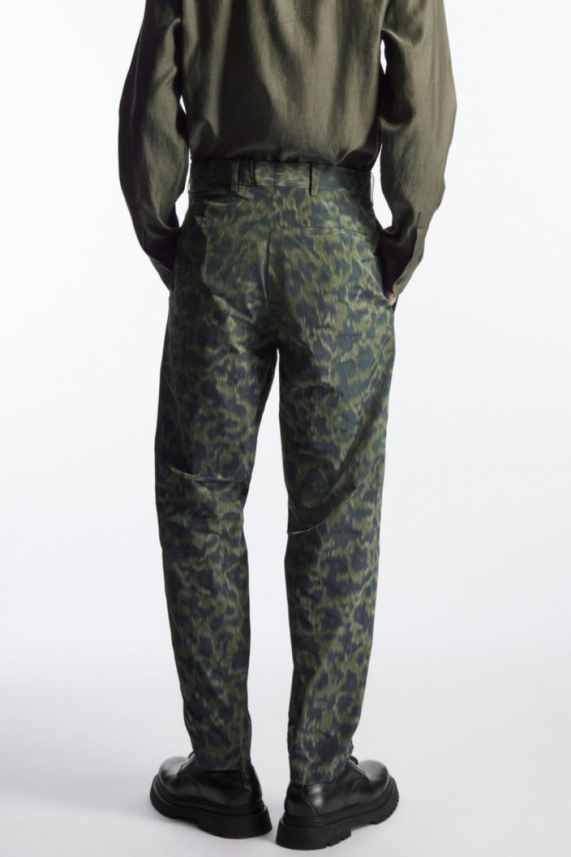 Khaki / Bright Green COS Animal-Jacquard Trousers - Straight | BE42-D0IH