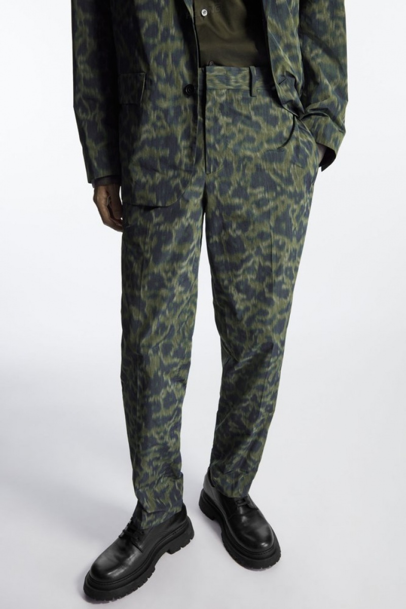 Khaki / Bright Green COS Animal-Jacquard Trousers - Straight | BE42-D0IH