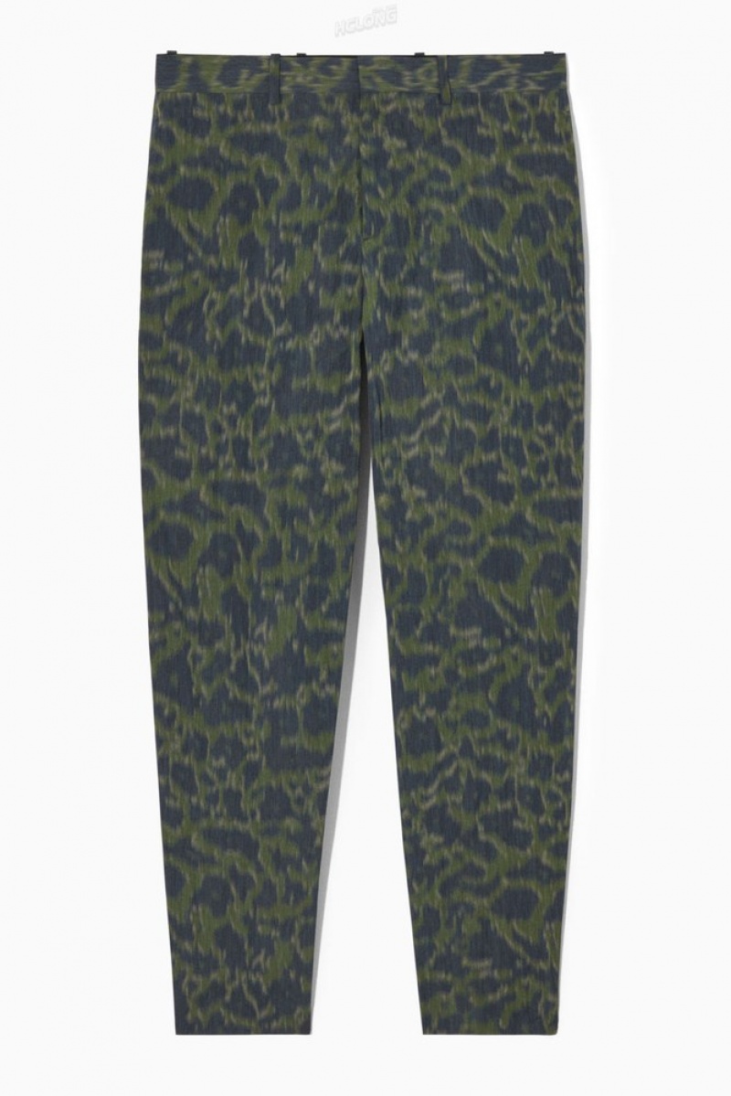 Khaki / Bright Green COS Animal-Jacquard Trousers - Straight | BE42-D0IH