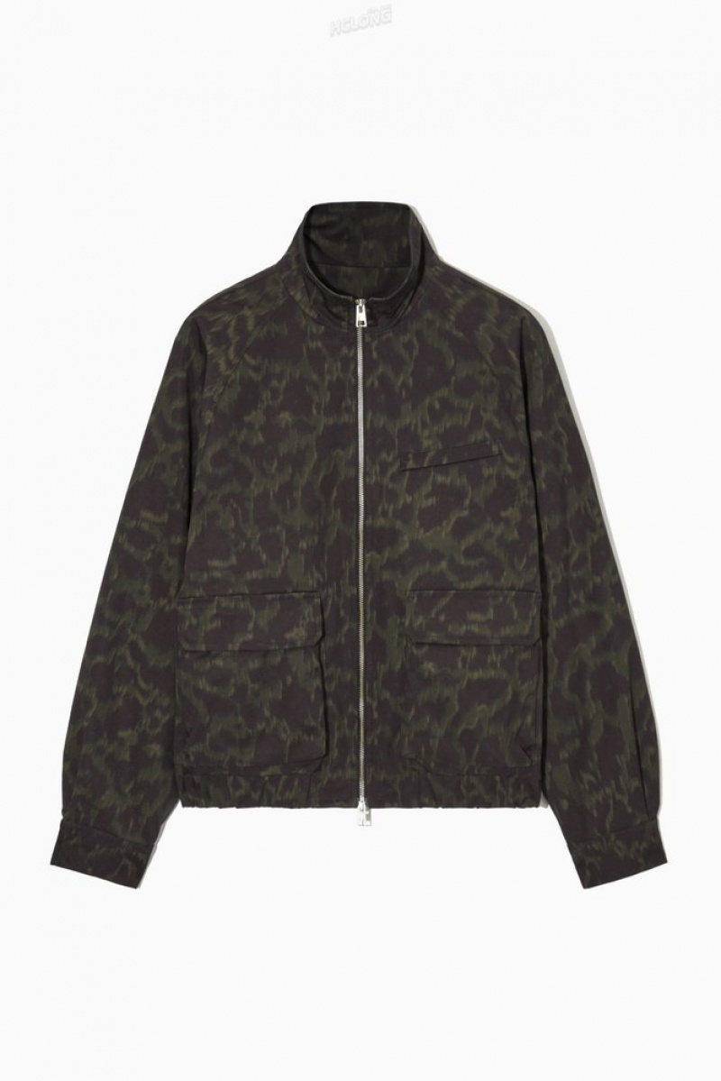 Khaki / Brown COS Animal-Print Harrington Jacket | UT38-L1KD