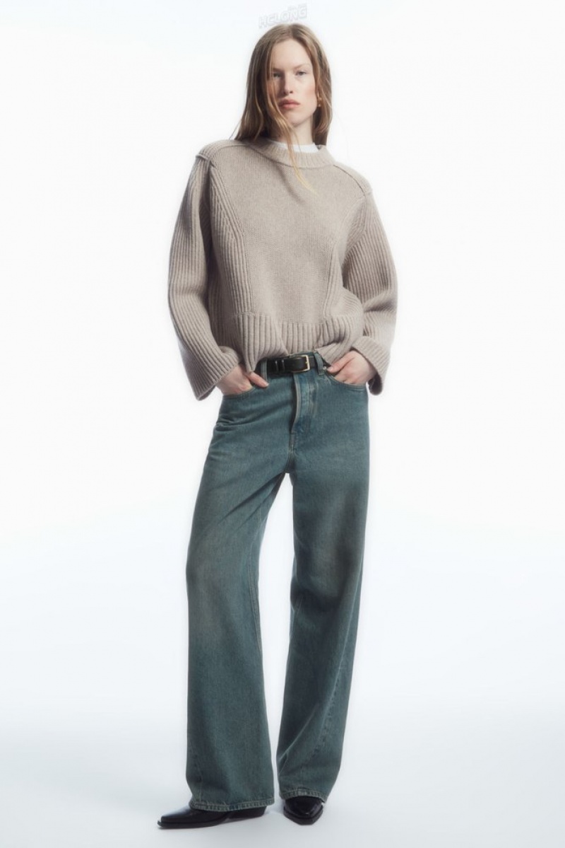 Light Beige COS Chunky Paneled Wool Sweater | UU46-J6CW