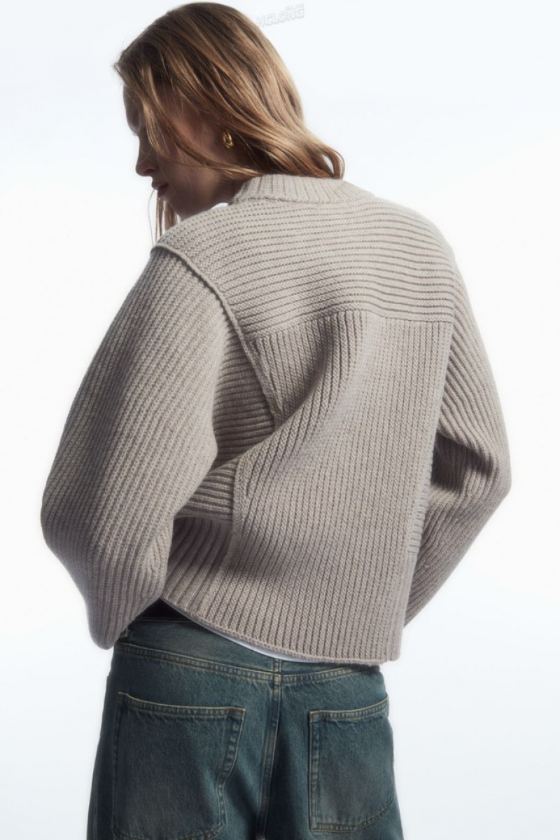 Light Beige COS Chunky Paneled Wool Sweater | UU46-J6CW