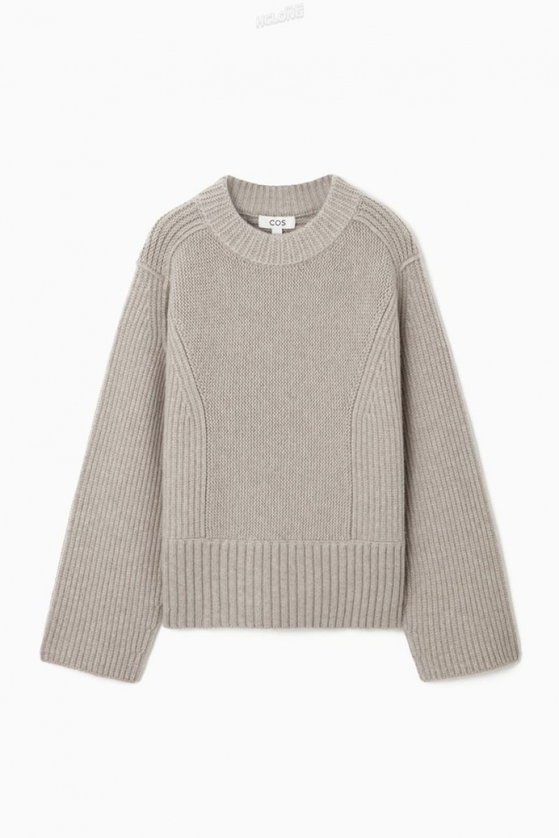 Light Beige COS Chunky Paneled Wool Sweater | UU46-J6CW